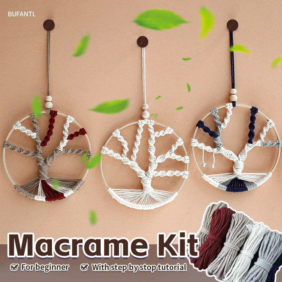 Bohemian Style Life Tree Theme Wall Hanging DIY Kit with Weaving Materials And Tutorial Included Handmade Decorative Artwork