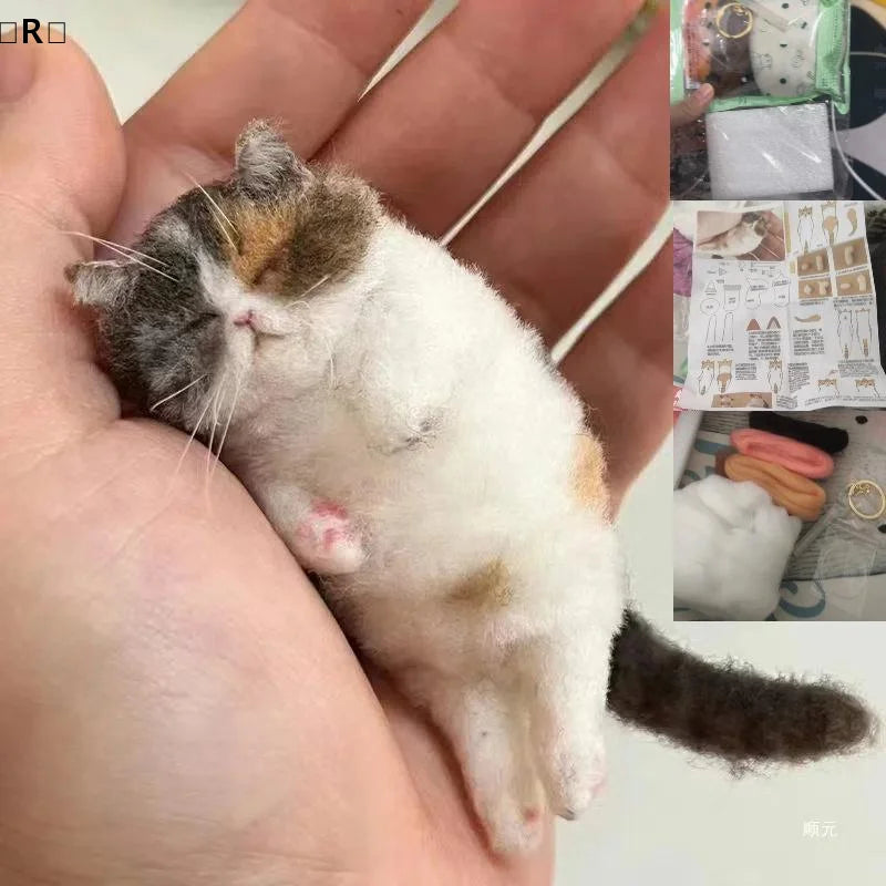 〔R〕Sheep Felt Poke Cat Handmade Material Bag For Beginner Diy Wool Needle Felting Simulation Creative Animal Gifts〔Winter2〕